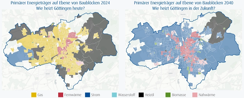 Entwicklung des primären Energieträgers auf Ebene der Baublöcke 2024 und 2040&nbsp;&copy;&nbsp;Stadt Göttingen